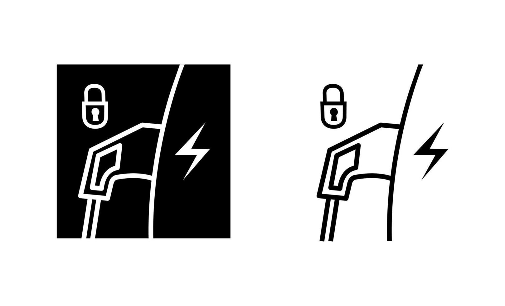 Car charger plug icon. The modern electric car is plugged into the charger. Silhouette and linear original logo. Simple outline style sign icon. Vector illustration isolated on white background. EPS10