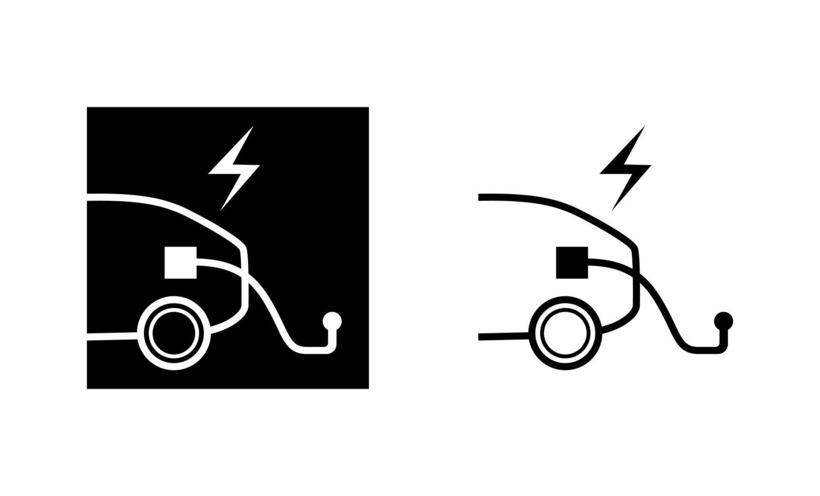 Car charger plug icon. The modern electric car is plugged into the charger. Silhouette and linear original logo. Simple outline style sign icon. Vector illustration isolated on white background. EPS10