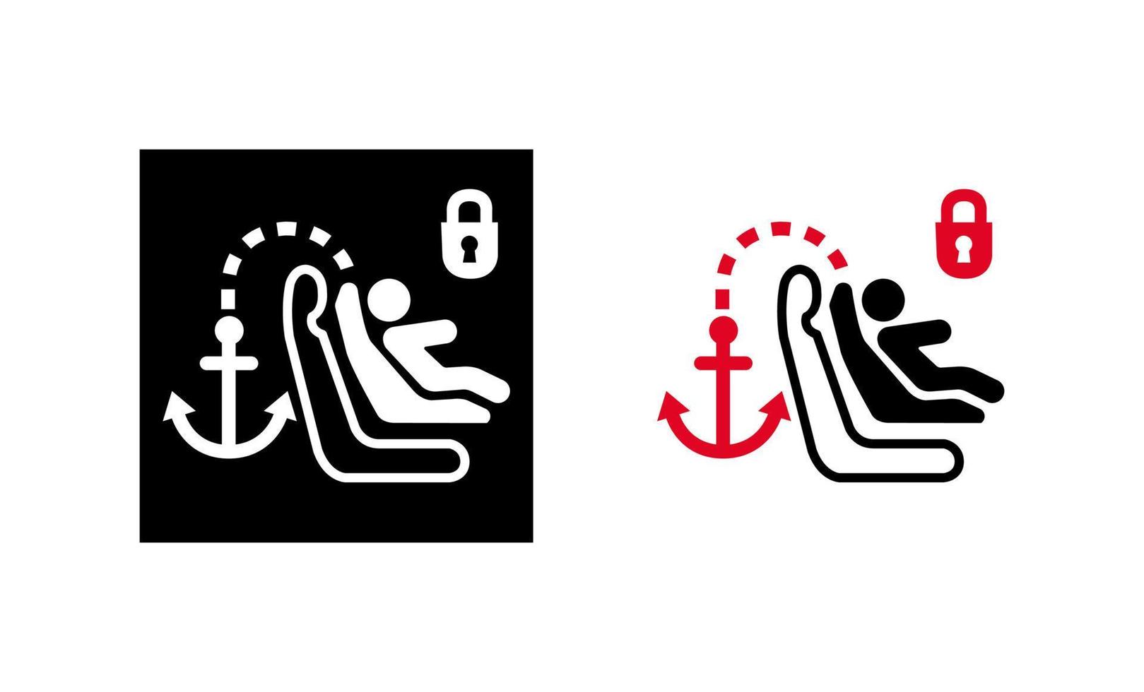 icono de asiento isofix para niños de coche. el asiento de bebé del coche está bloqueado desde atrás. silueta y logo original lineal. icono de signo de estilo de esquema simple. ilustración vectorial aislado sobre fondo blanco. eps vector