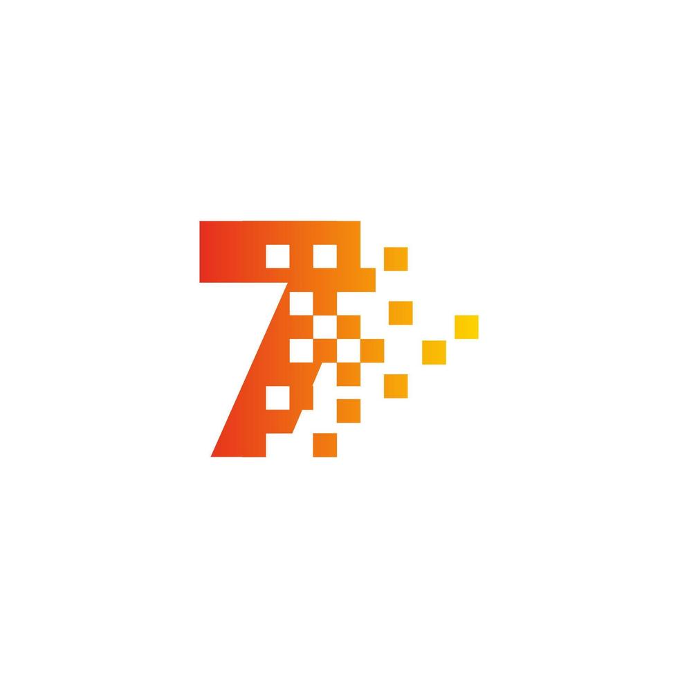 Colorful number 7 sign fast pixel dot logo. Number seven pixel art. Integrative pixel movement. Creative messy technology icon. Modern icon creative ports. vector