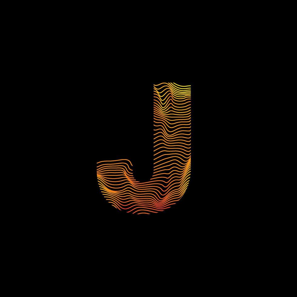 j letra línea ondulada. letra j con onda de movimiento. logotipo del alfabeto con líneas retorcidas de colores. ilustración vectorial creativa con líneas de cebra, mar, impresión y patrón ondulado. vector