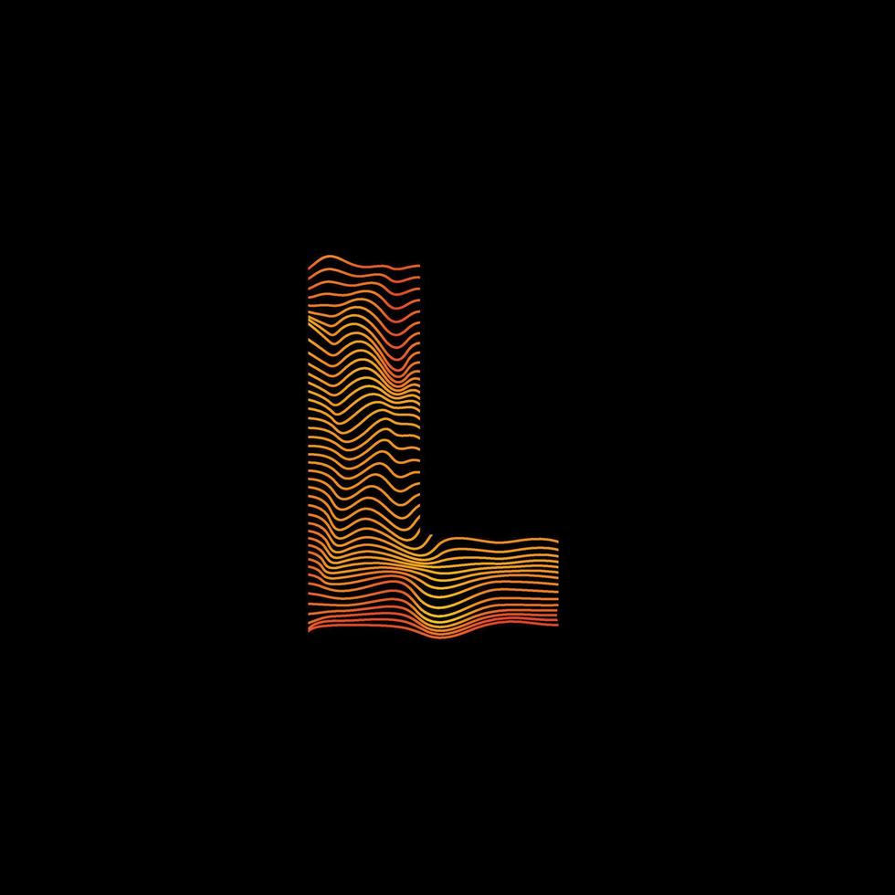 L letter wavy line. L letter with motion wave. Alphabet logo with colorful twisted lines. Creative vector illustration with zebra, sea, print and wavy pattern lines.