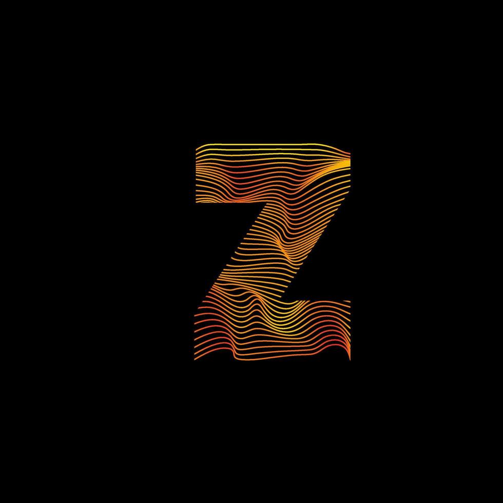 Z letter wavy line. Z letter with motion wave. Alphabet logo with colorful twisted lines. Creative vector illustration with zebra, sea, print and wavy pattern lines.