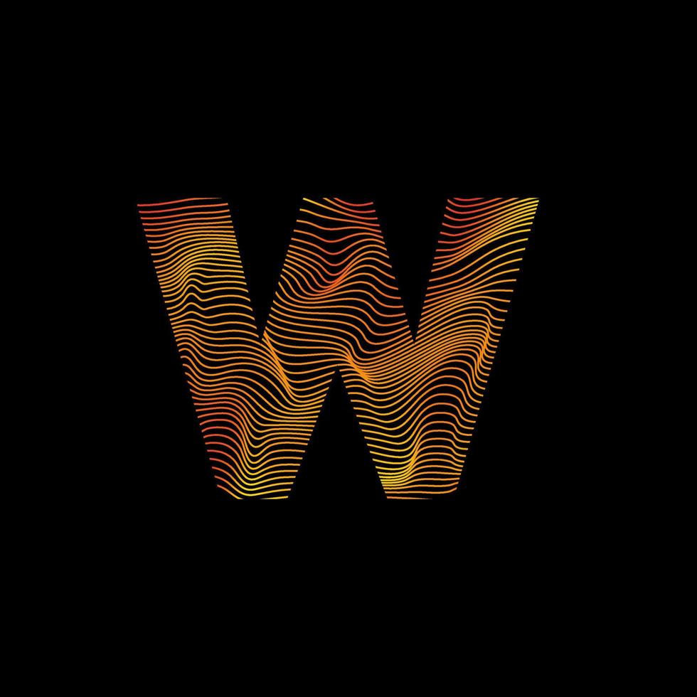 W letter wavy line. W letter with motion wave. Alphabet logo with colorful twisted lines. Creative vector illustration with zebra, sea, print and wavy pattern lines.