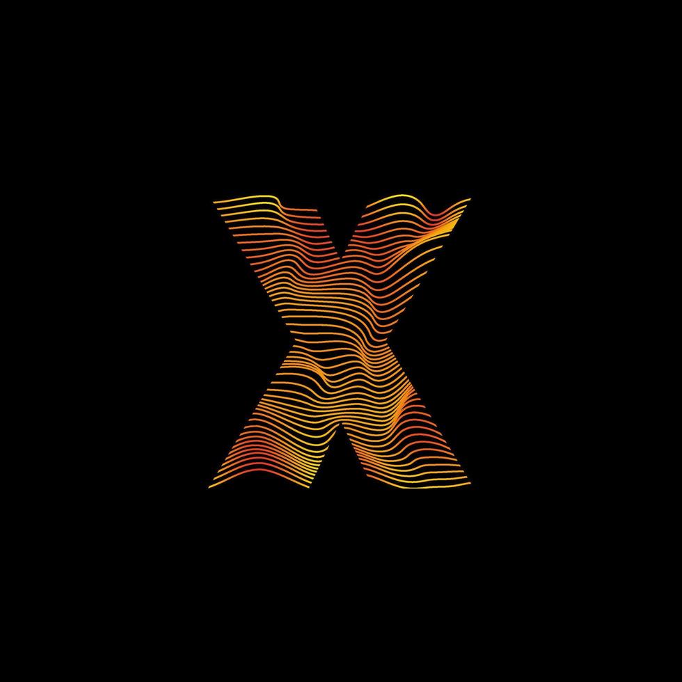 X letter wavy line. X letter with motion wave. Alphabet logo with colorful twisted lines. Creative vector illustration with zebra, sea, print and wavy pattern lines.