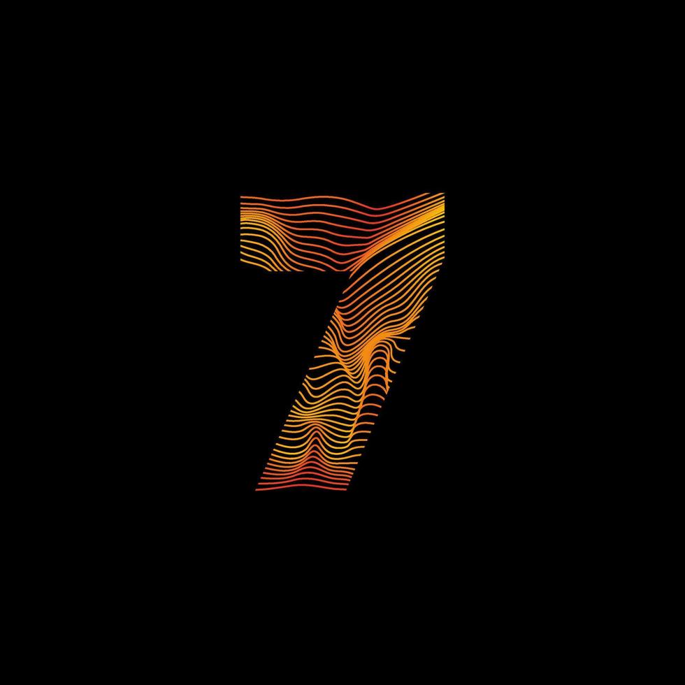 Wavy line number 7. Number with motion wave. number 7. Number logo with colorful twisted lines. Creative vector illustration with zebra, sea, print and wavy pattern lines.