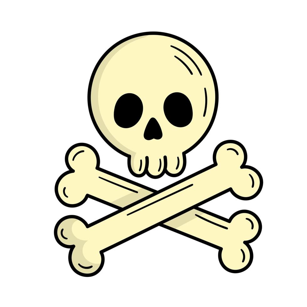 cráneo con huesos, signo pirata. místico. Víspera de Todos los Santos. ilustración de estilo garabato vector