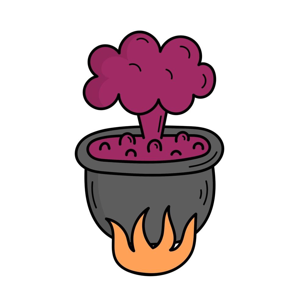 The witch's potion is brewed in a cauldron. Mystic. Halloween. Doodle style illustration vector