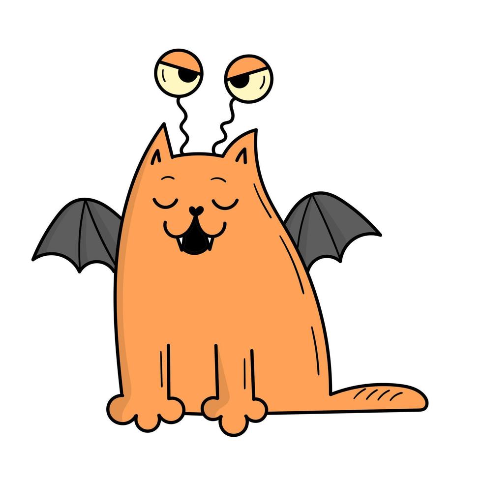 A cute gray cat dressed as a scary monster for Halloween. Doodle style illustration vector