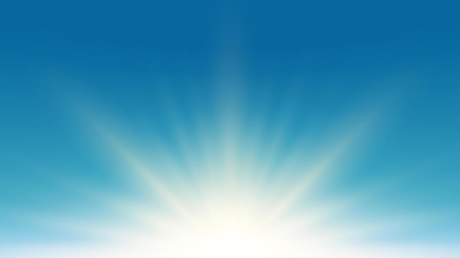 Summer sunlight glaring ray burst on blue sky nature background vector