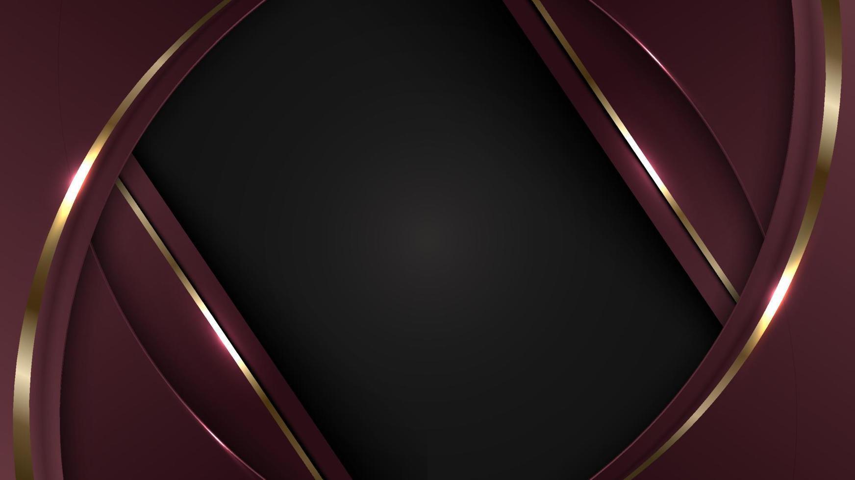 Abstract 3D red curved shapes with shiny gold lines lighting effect on black background banner template luxury style vector