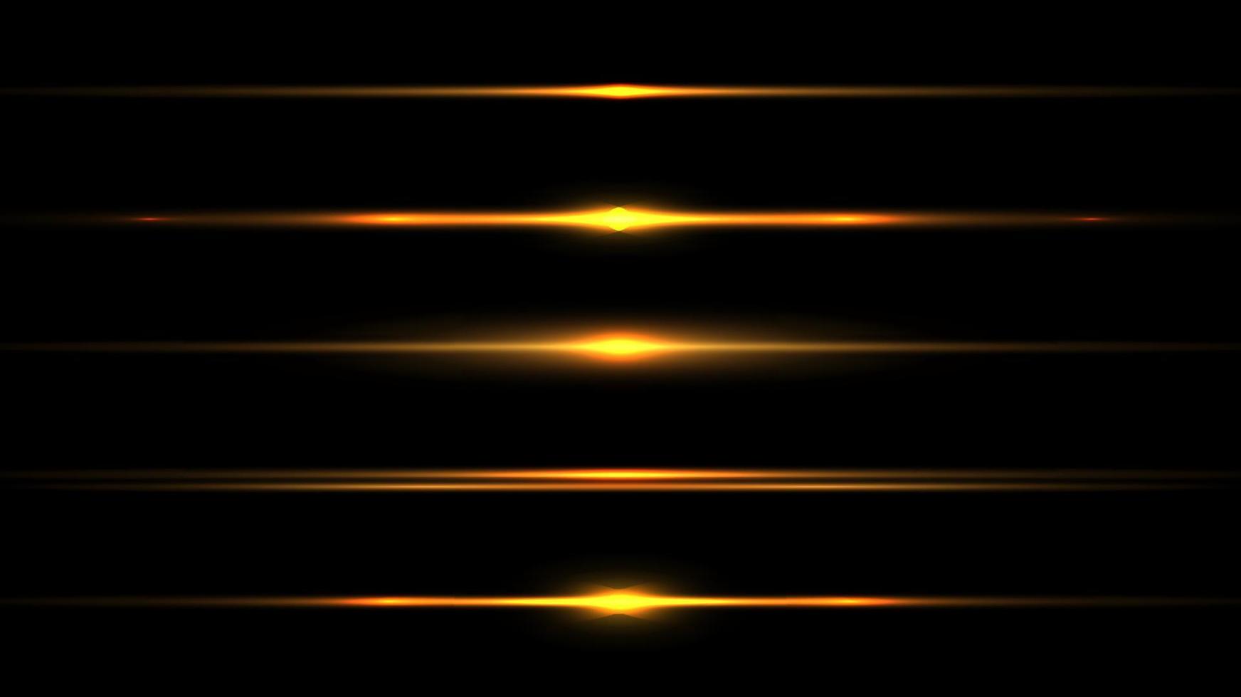 Set of elements horizontal glowing light ray effect isolated on black background vector