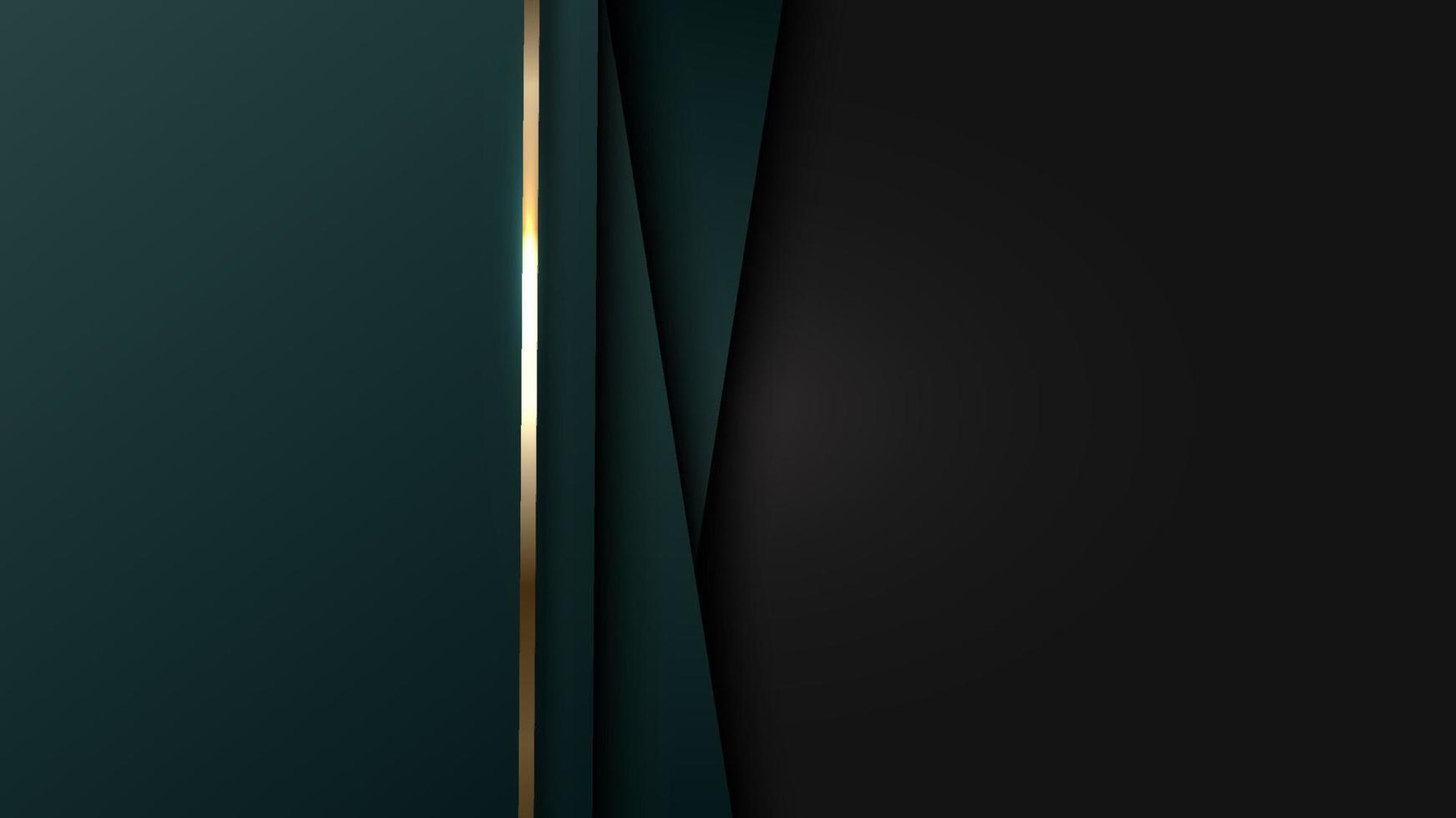 3D elegant abstract background green stripes overlapping layer with shiny golden lines on black background vector