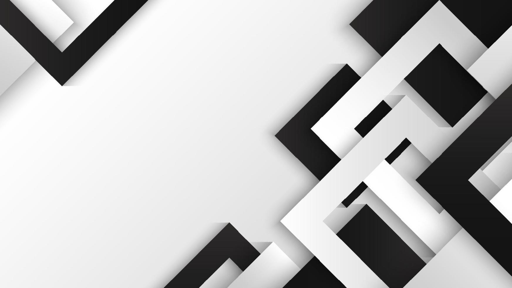 Banner template design abstract black and white geometric squares overlapping layer on clean background vector