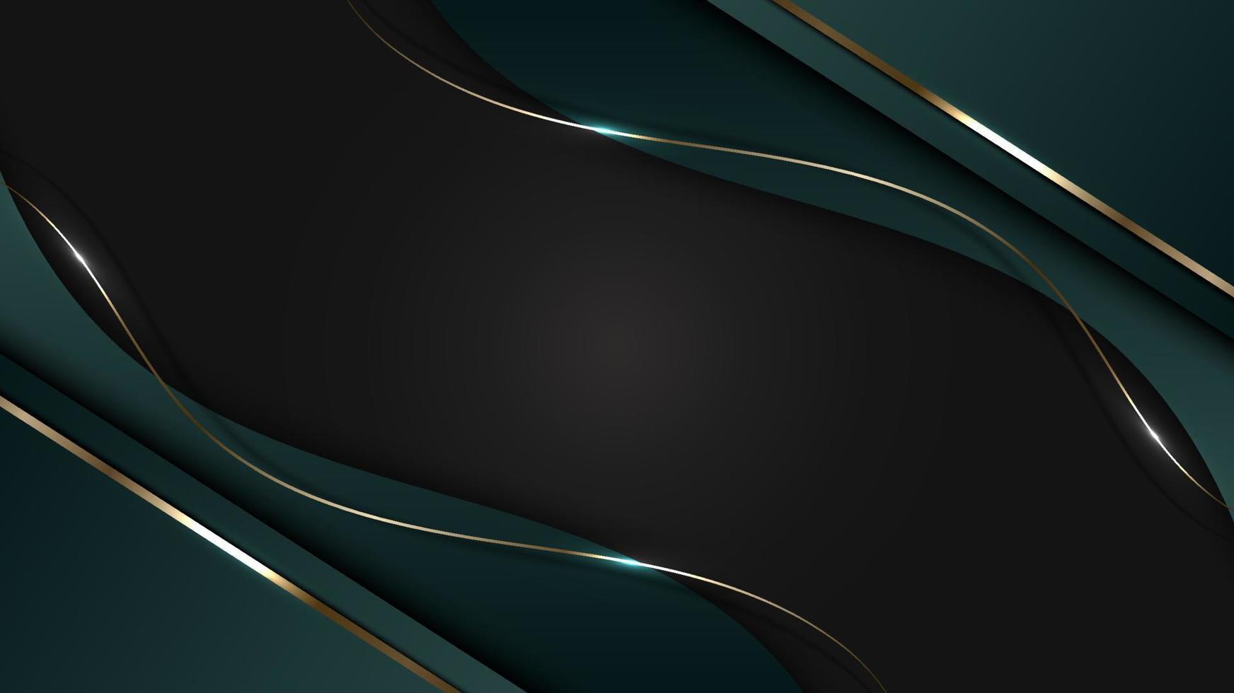 3D elegant abstract background green stripes wave shape with golden curve lines vector