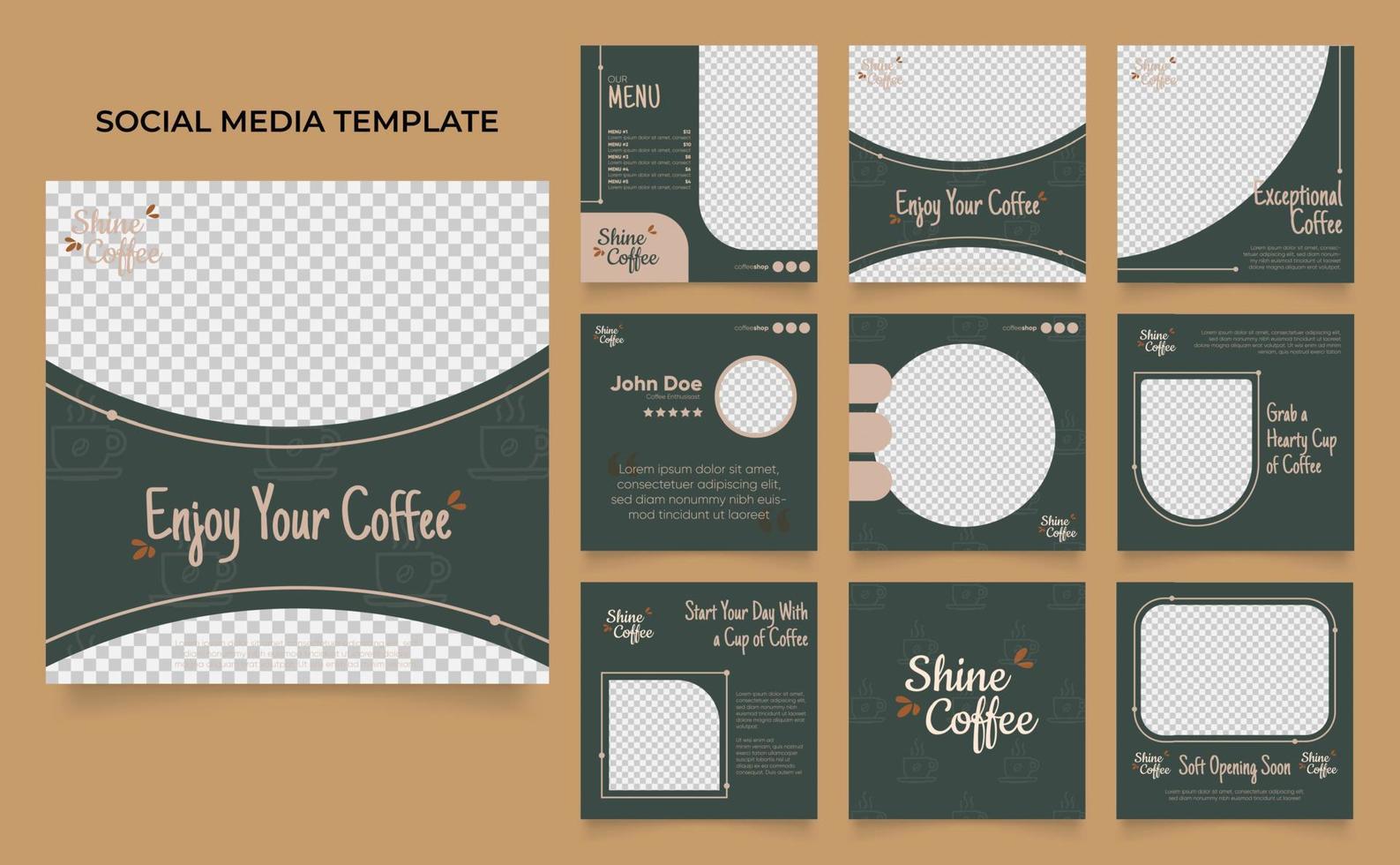 social media template banner blog coffee sale promotion. fully editable instagram and facebook square post frame puzzle organic sale poster. drink and beverage vector background