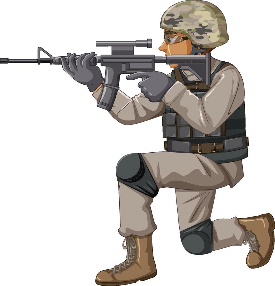 soldado en personaje de dibujos animados uniforme vector