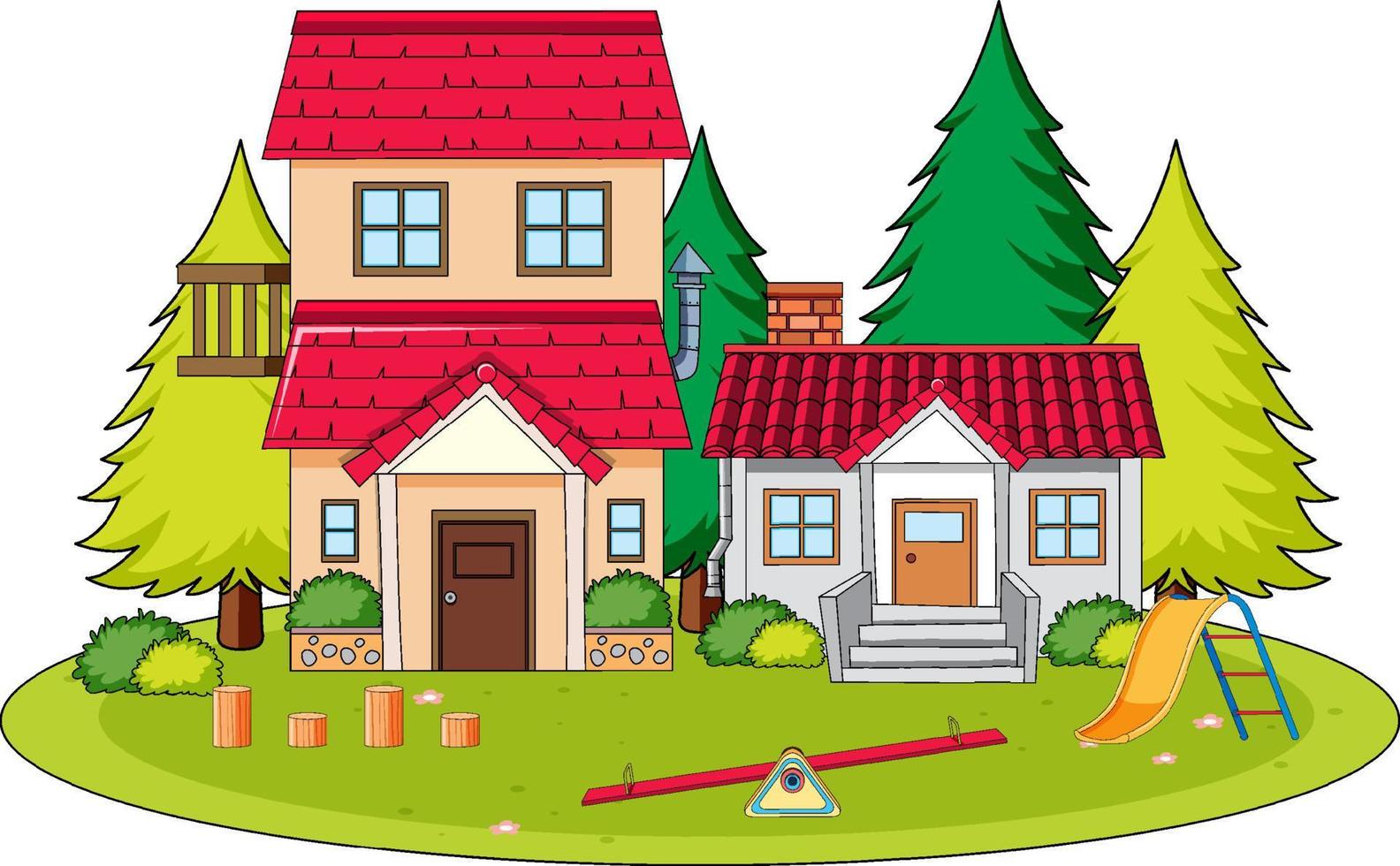 escena con casas y jardin vector