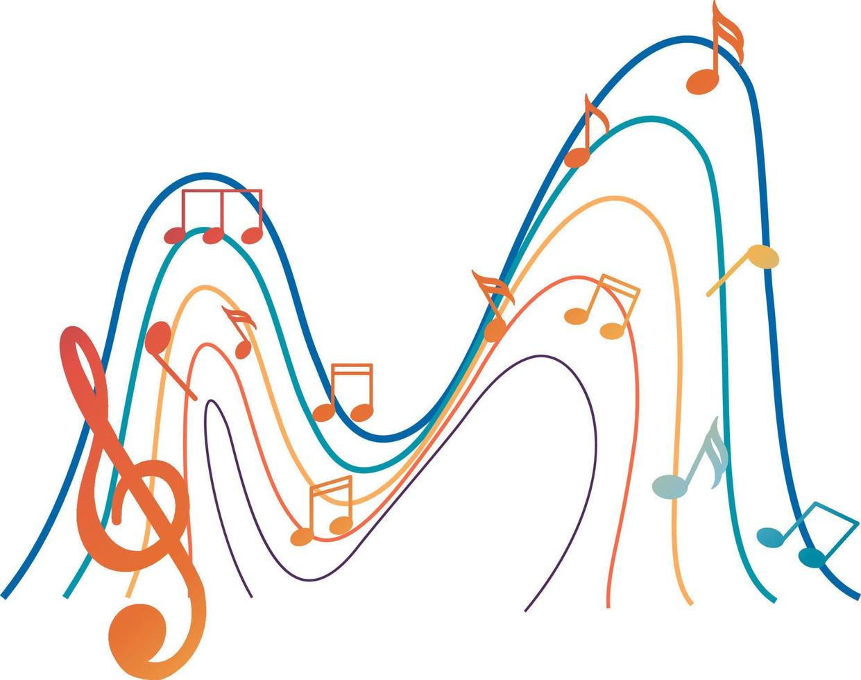 Music notes rainbow colourful on white background vector