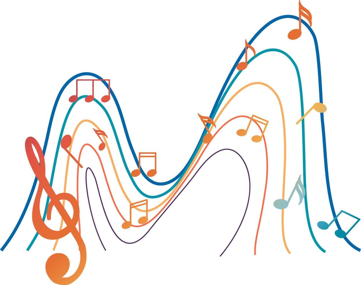 notas musicales arco iris colorido sobre fondo blanco vector