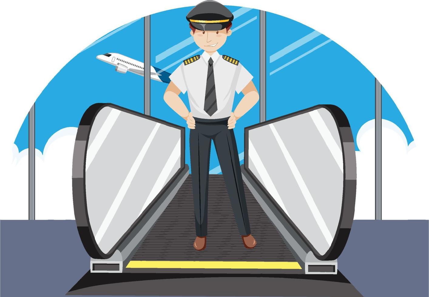 Pilot on moving walkway at airport vector