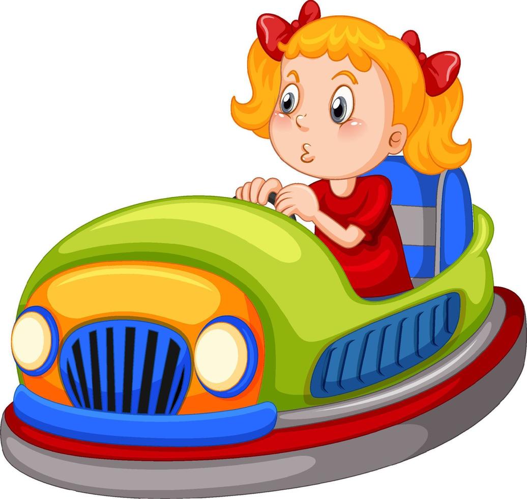 A girl driving bumper car on white background vector