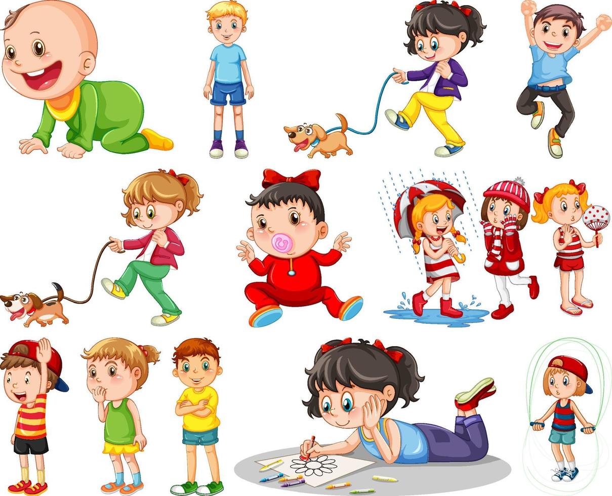 niños felices en diferentes acciones vector