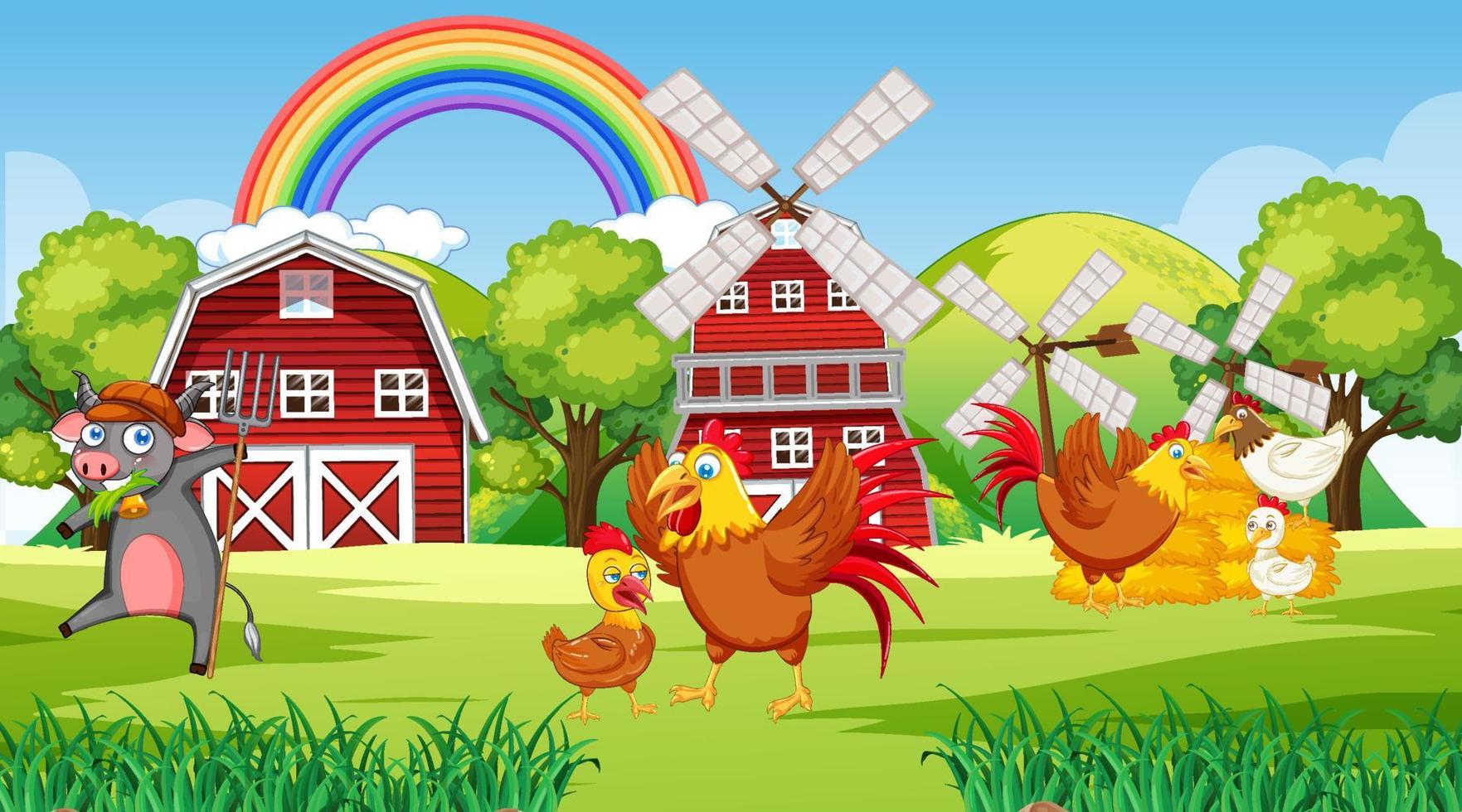 Farm scene with farm animals vector