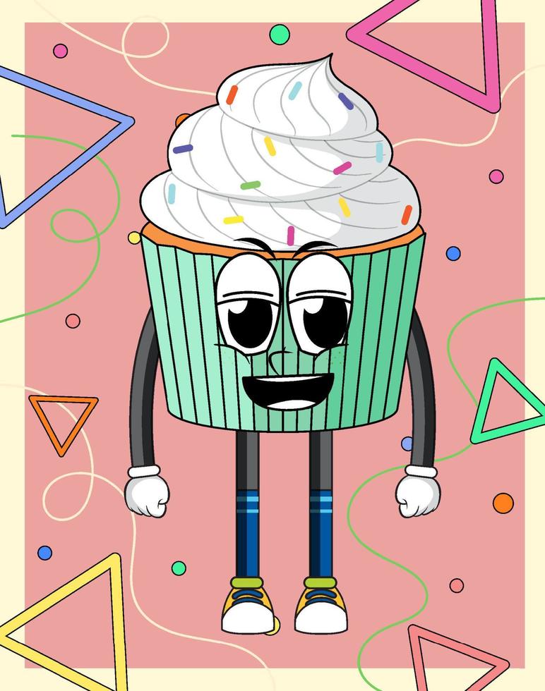 Funny cupcake cartoon character vector