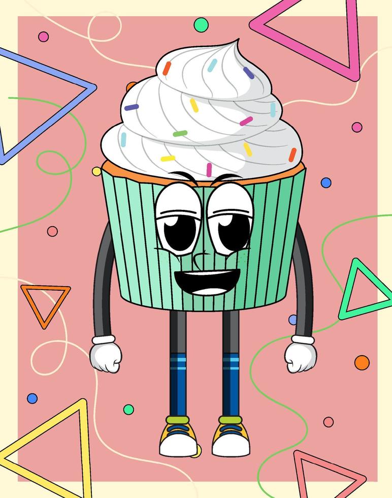 divertido personaje de dibujos animados de cupcake vector