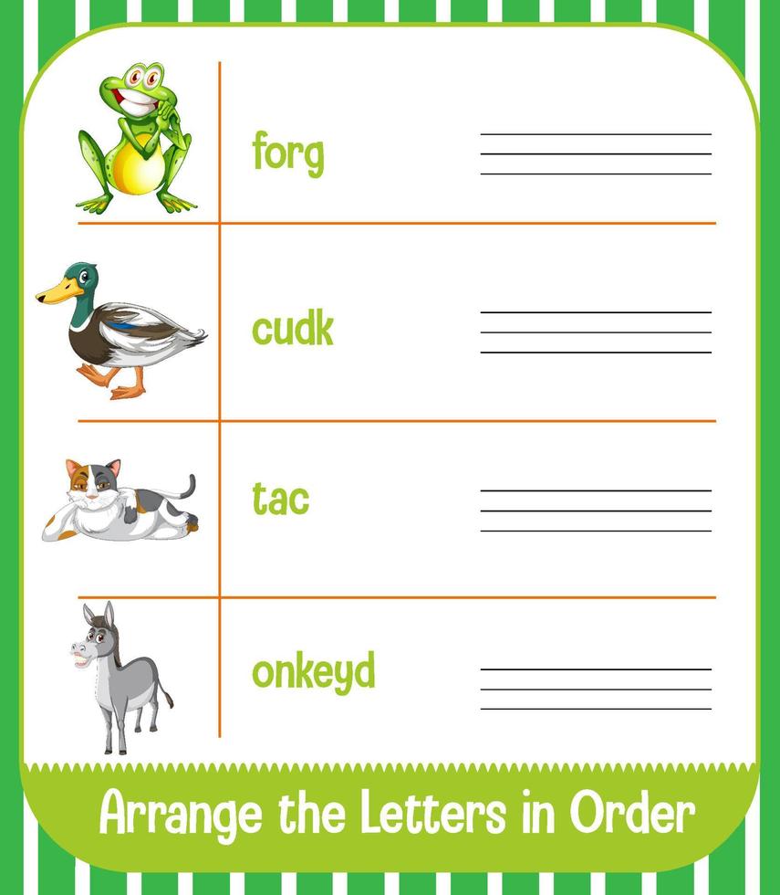 Worksheet design for arranging letters vector