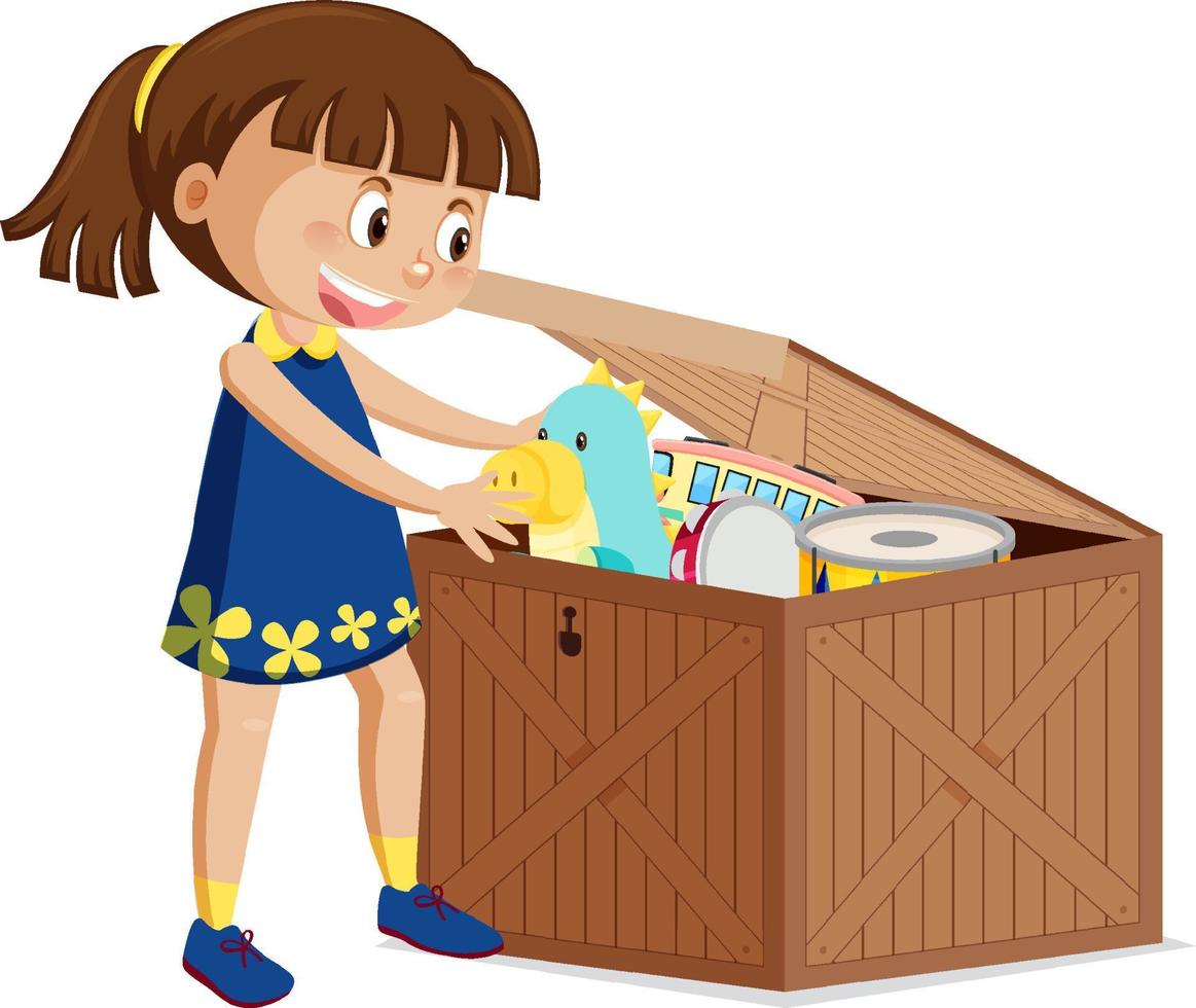 A girl putting her toy into the box vector