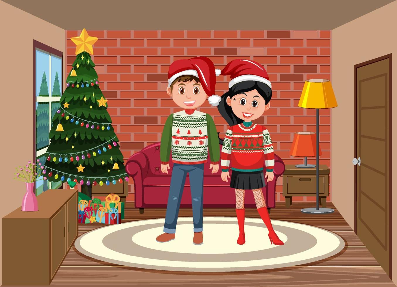 Christmas theme with people at home vector