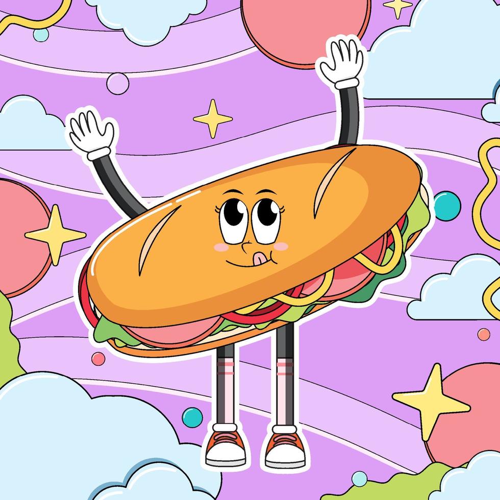 divertido personaje de dibujos animados de sándwich vector