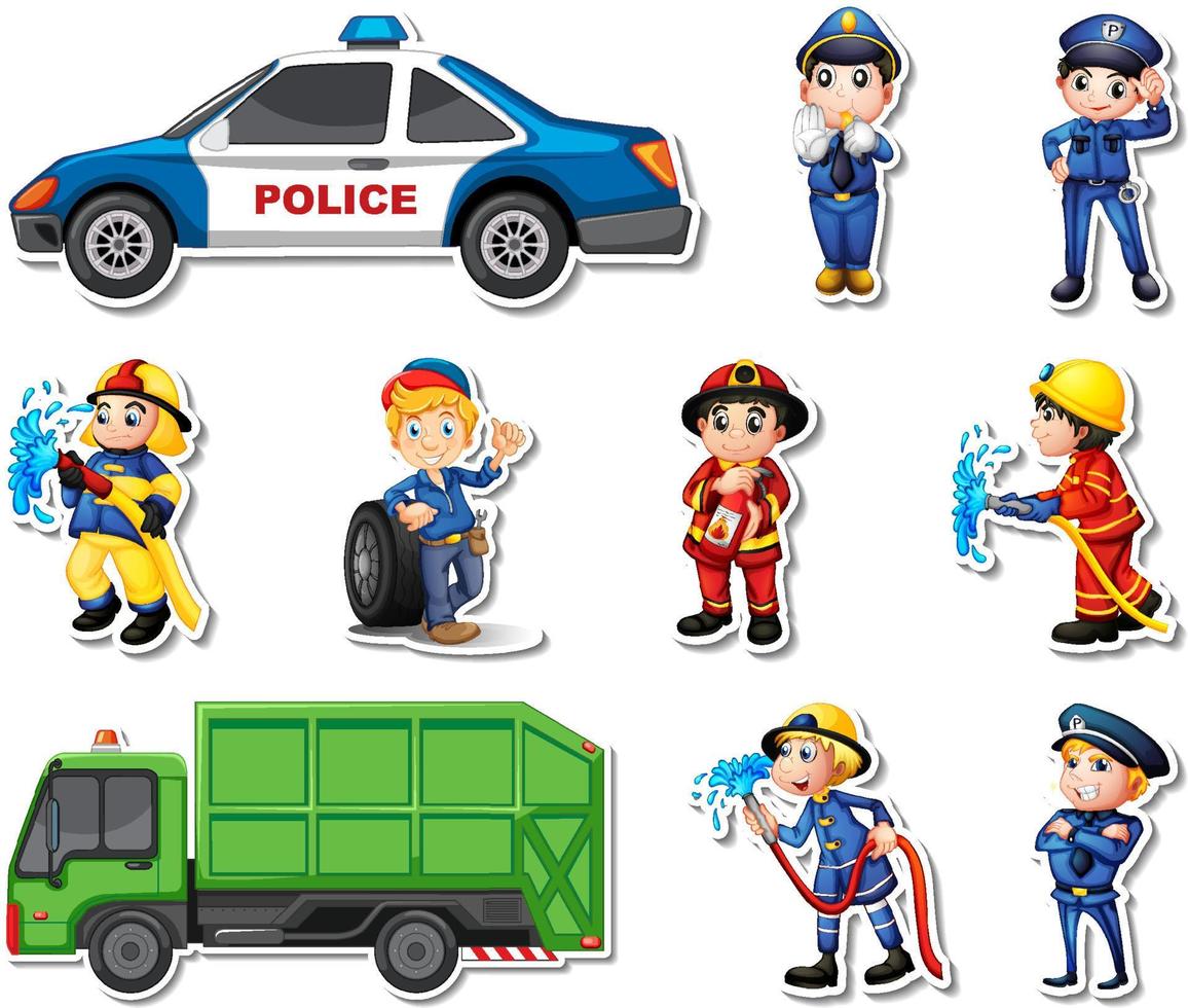 Sticker set of professions characters and objects vector