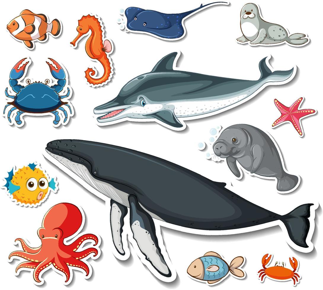 Sticker pack of different sea animals vector