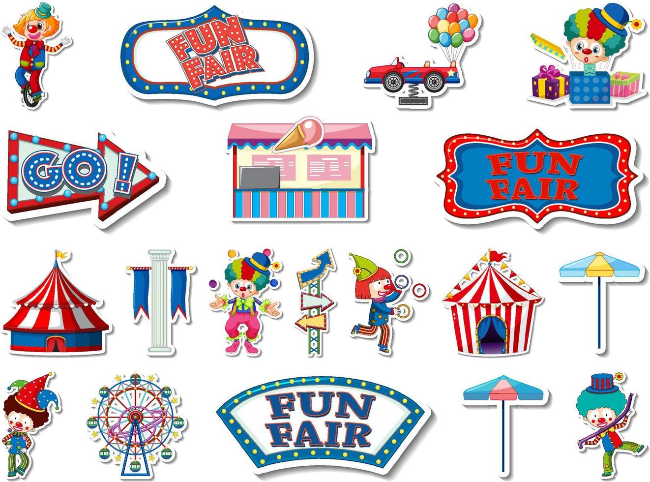 Sticker set of amusement park and fun fair objects vector