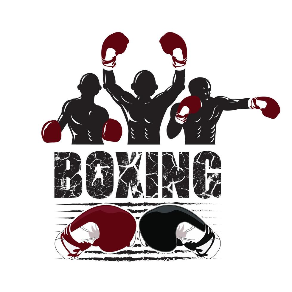 ilustración del concepto de tres luchadores para el logotipo de boxeo vector
