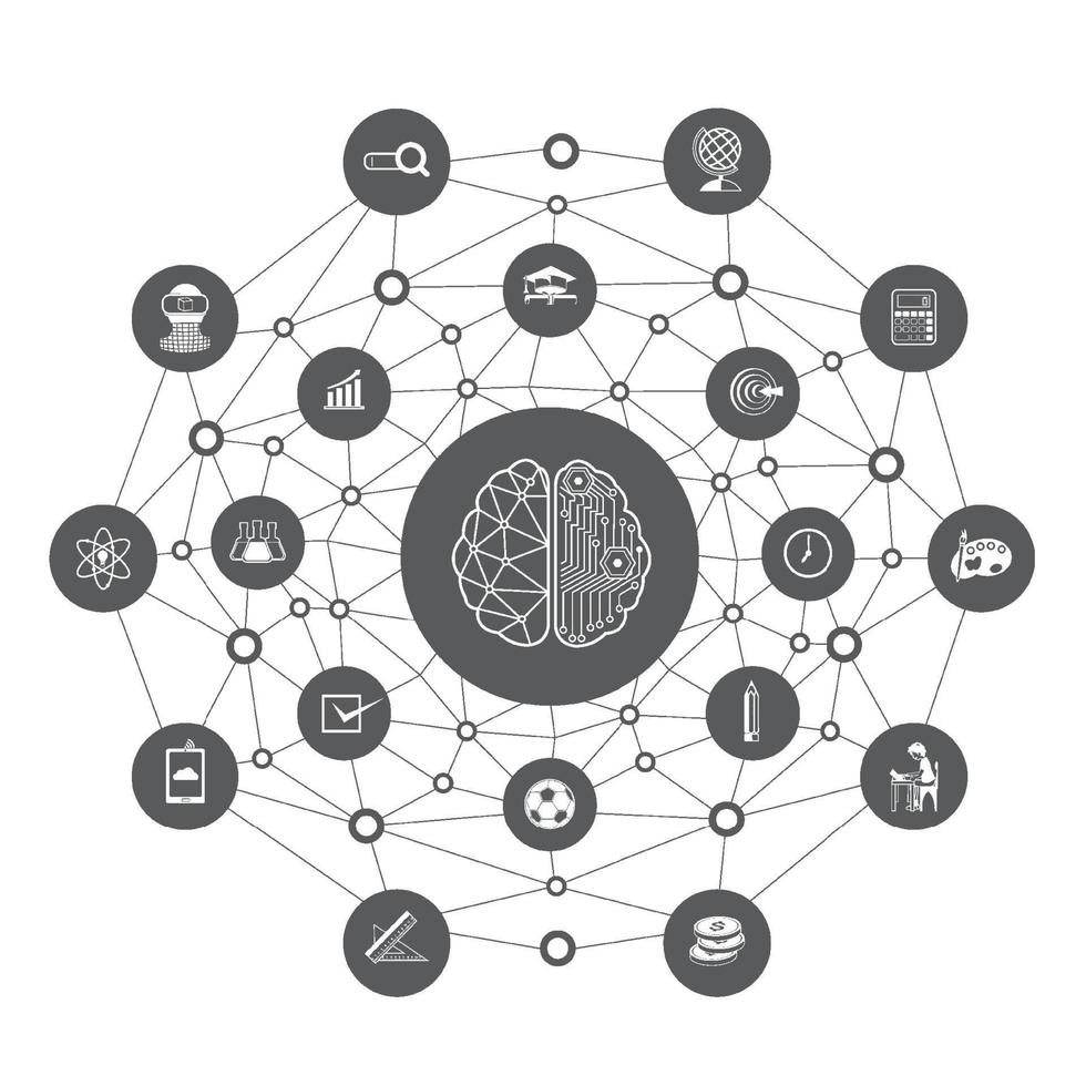 Illustration of Education icons with line polygon background,black and white set. vector