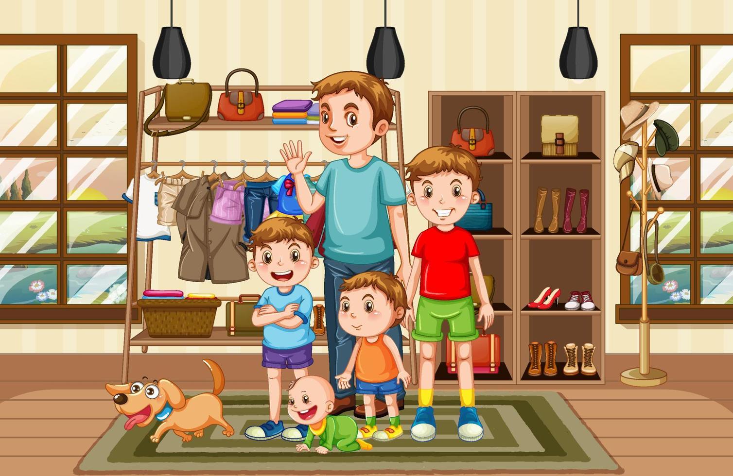 Boys group standing in clothing store vector