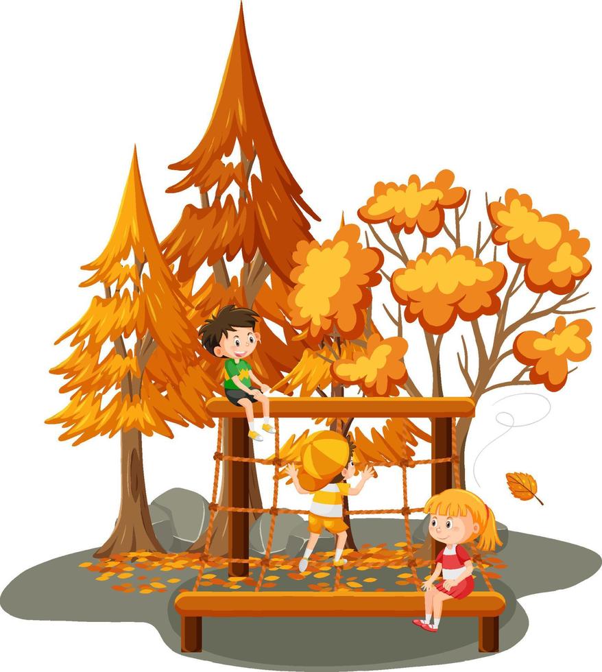 Children climbing on rope wall vector