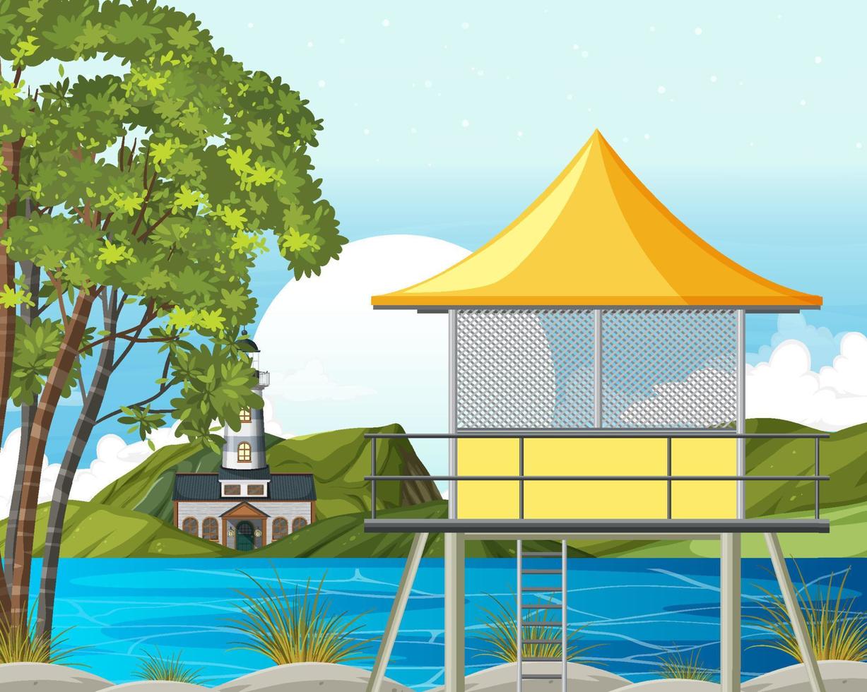 Outdoor scene with lifeguard tower vector