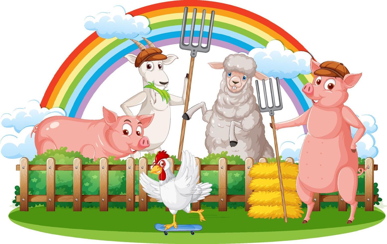 Happy animals in farm cartoon vector