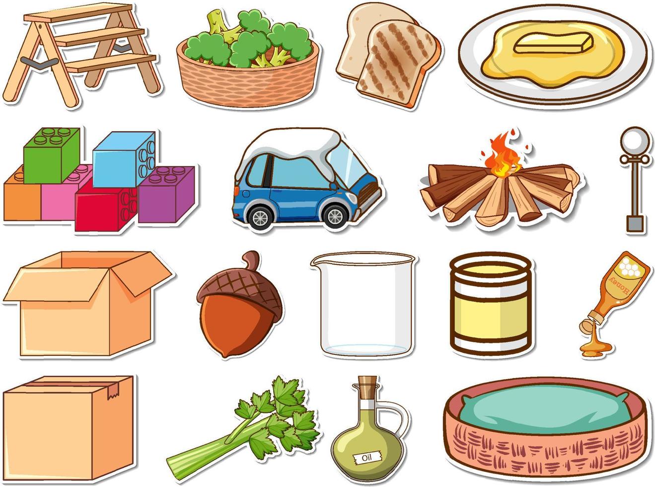 Sticker set of mixed daily objects vector