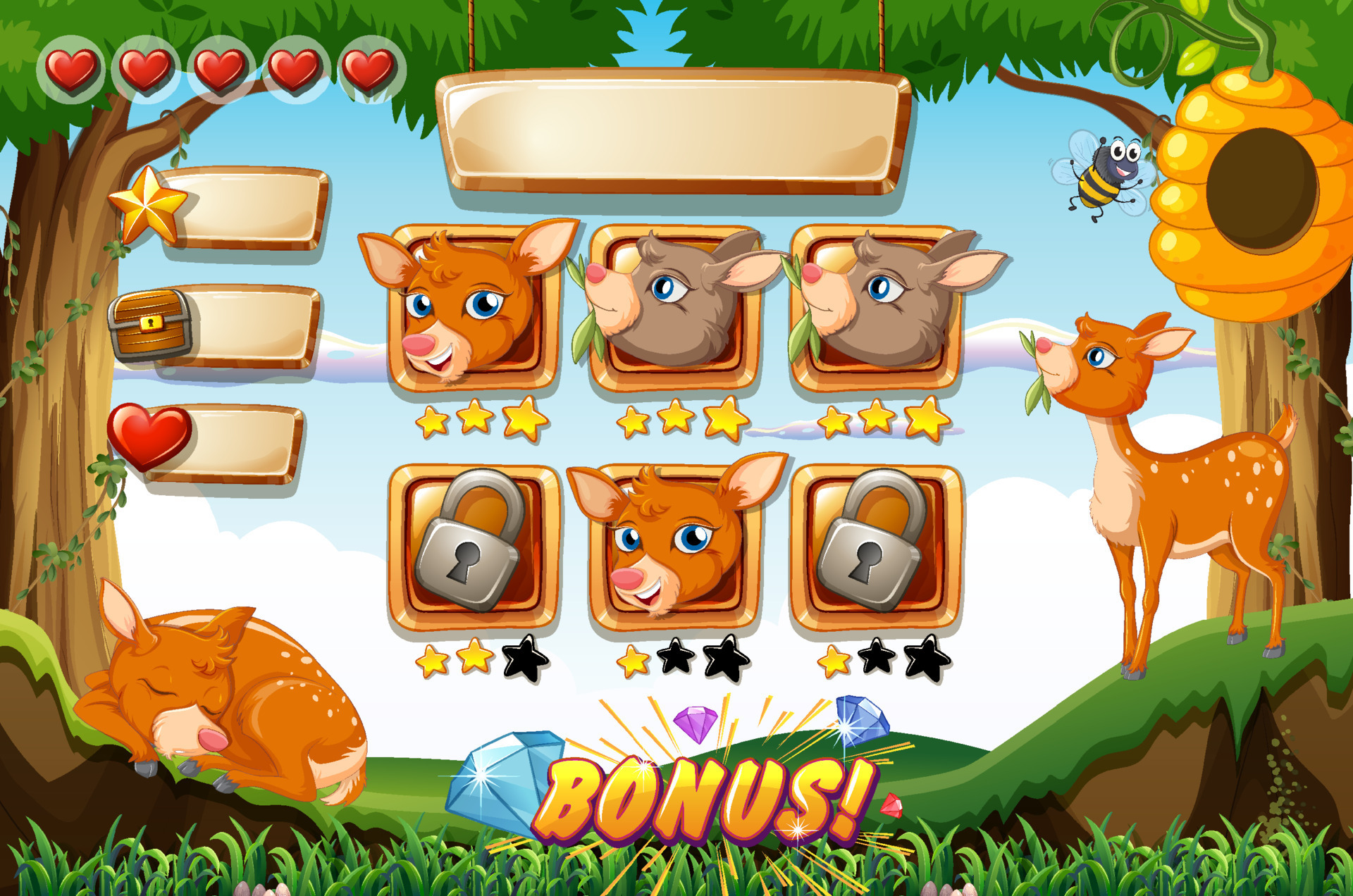 Game design with deers in the woods 7623269 Vector Art at Vecteezy Game design with deers in the woods 7623269 Vector Art at Vecteezy