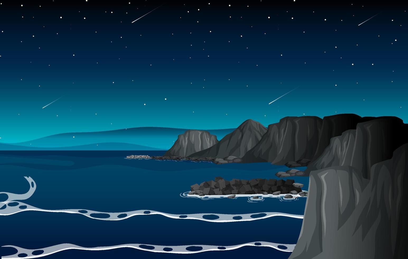 Cliffside beach at night scene vector