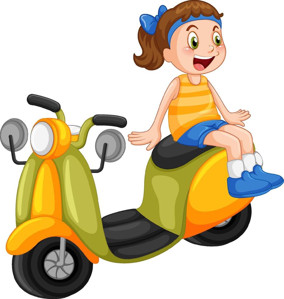 Yellow motorcycle with a girl cartoon vector