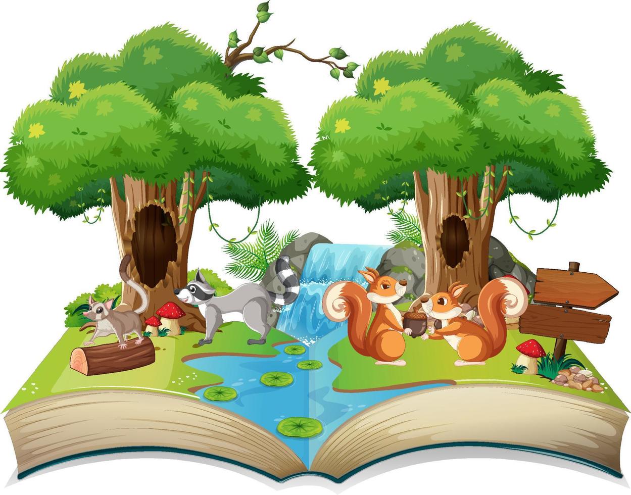 libro de fantasía abierto con lindos animales vector