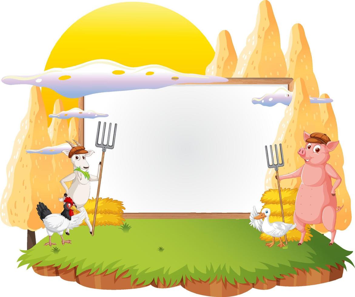 Empty banner template with farm animals vector