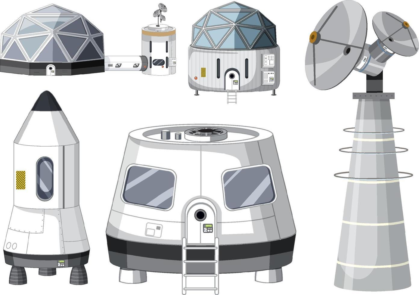 Set of spaceship and satellite objects vector